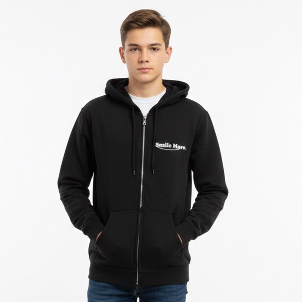 Smile More Roman Atwood Black Zip-Up Hoodie Unisex Size Small Man Woman Sweats